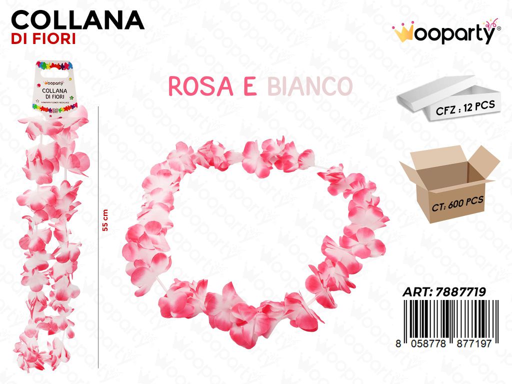 COLLANA DI FIORI ROSA-BIANCO 55CM /PZ DA 12**