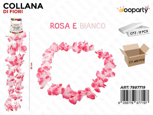 COLLANA DI FIORI ROSA-BIANCO 55CM /PZ DA 12**