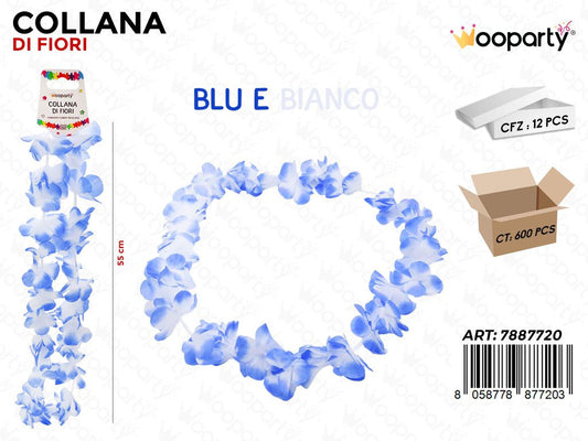 COLLANA DI FIORI BLU -BIANCO 55CM /PZ DA 12**