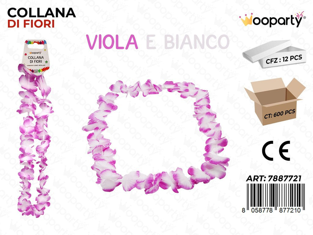 COLLANA DI FIORI VIOLA -BIANCO 55CM /PZ DA 12**