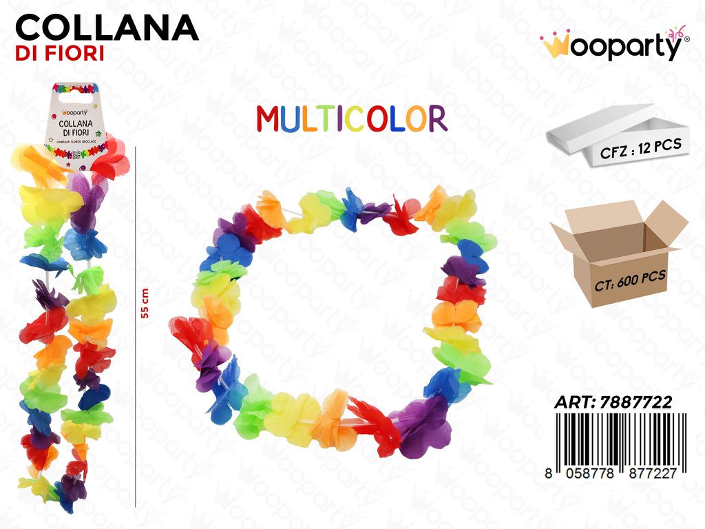 COLLANA DI FIORI MULTICOLOR  55CM /PZ DA 12**