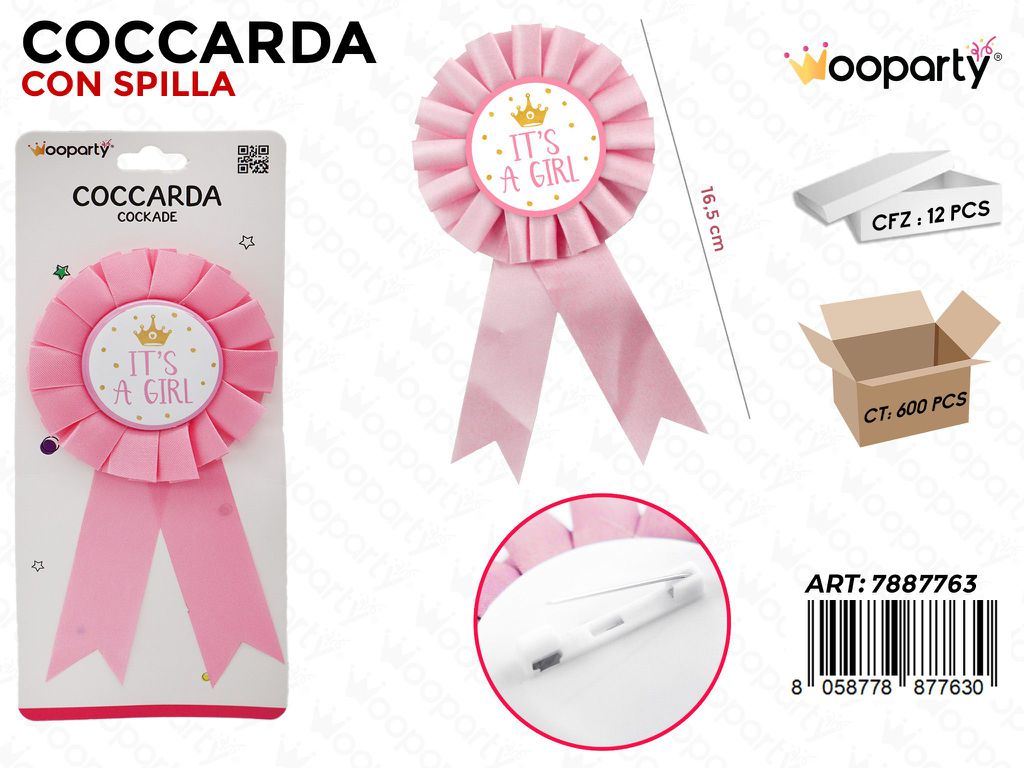 COCCARDA C/ SPILLA ITS A GIRL 16.5CM /PZ DA 12**