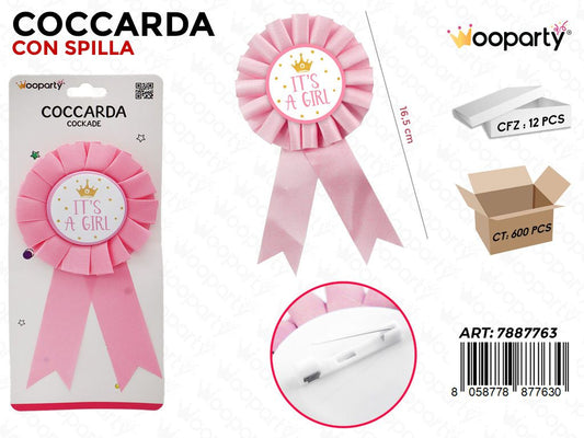 COCCARDA C/ SPILLA ITS A GIRL 16.5CM /PZ DA 12**