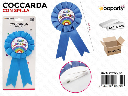 COCCARDA C/ SPILLA B. COMPLEANNO 16.5CM /PZ DA 12**