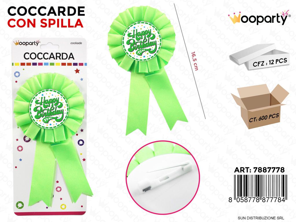 COCCARDA C/ SPILLA H. BIRTHDAY TO ME 16.5CM /PZ DA 12**