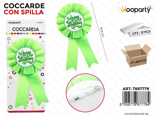 COCCARDA C/ SPILLA H. BIRTHDAY TO ME 16.5CM /PZ DA 12**