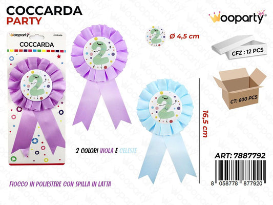 COCCARDA PARTY  2ANNI COL. ASS. 16.5CM /PZ DA 12**