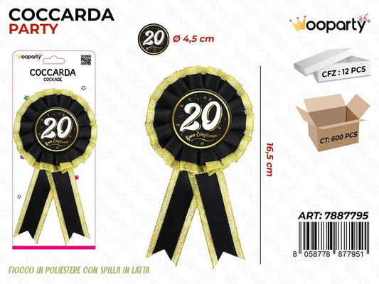 COCCARDA PARTY B. COMP. 20 ANNI 16.5CM /PZ DA 12**