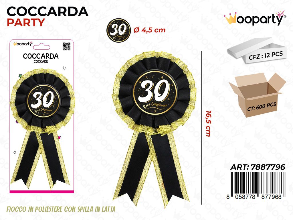 COCCARDA PARTY B. COMP. 30 ANNI 16.5CM /PZ DA 12**