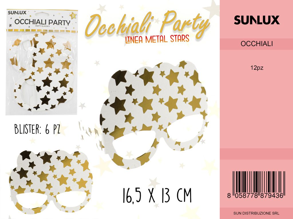 L. METAL STARS ORO OCCHIALI 16.05*13CM- 6PC /PZ DA 12**