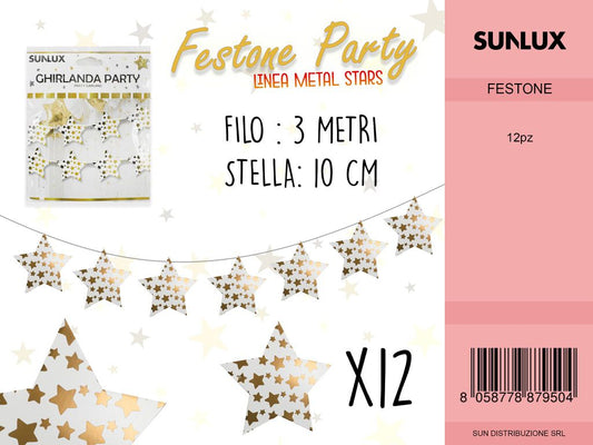 L. METAL STARS ORO FESTONE 10CM*3 MT /PZ DA 12**