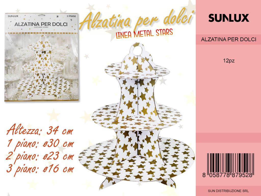 L. METAL STARS ORO ALZATINA PER DOLCI 34CM  /PZ DA 12**