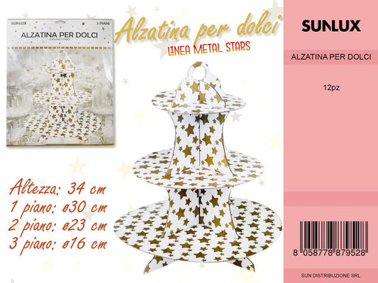 L. METAL STARS ORO ALZATINA PER DOLCI 34CM  /PZ DA 12**