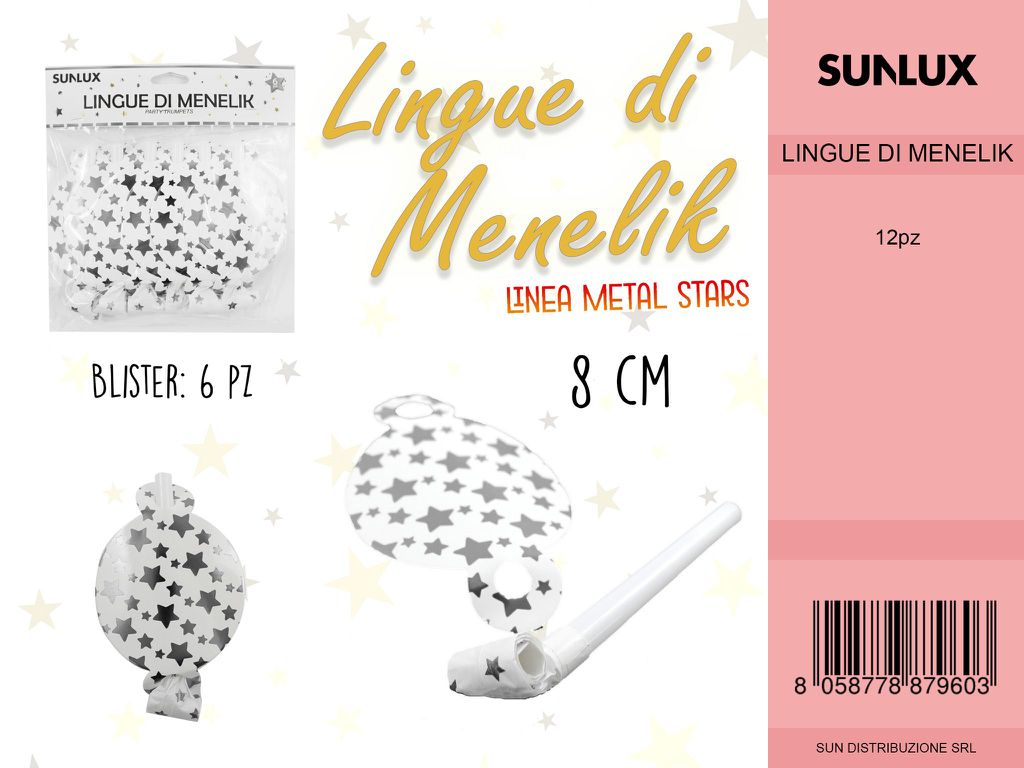L. METAL STARS ARGENT LINGUE DI MENELIK 8 CM- 6PC /PZ DA 12**