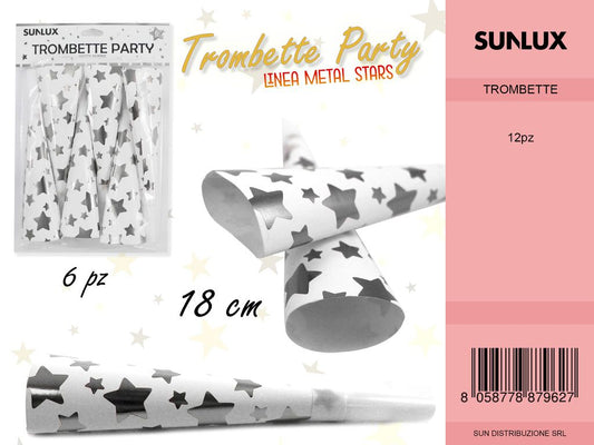 L. METAL STARS ARGENTO TROMBETTE 18CM- 6PC /PZ DA 12**