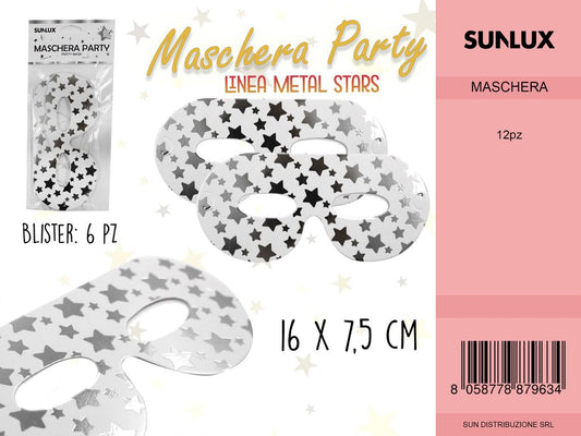L. METAL STARS ARGENTO MASCHERA 16*7.5CM-6PC /PZ DA 12**