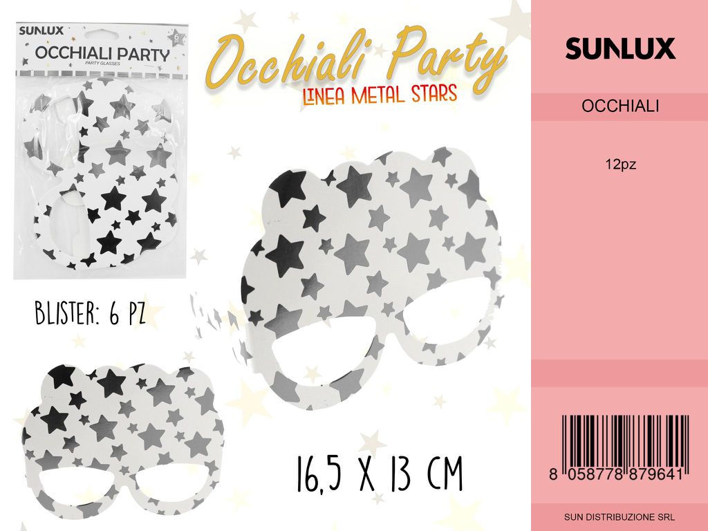 L. METAL STARS ARGENT OCCHIALI 16.5*13 CM- 6PC /PZ DA 12**