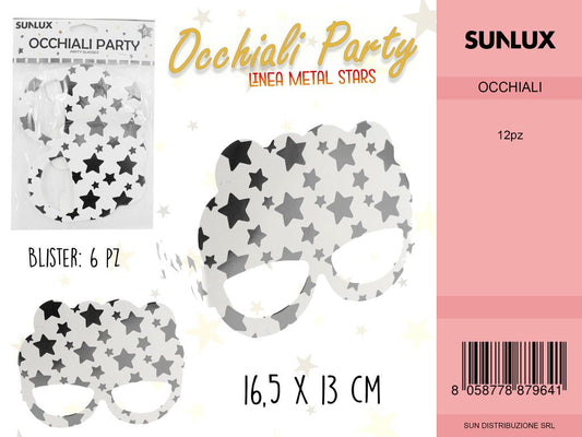 L. METAL STARS ARGENT OCCHIALI 16.5*13 CM- 6PC /PZ DA 12**