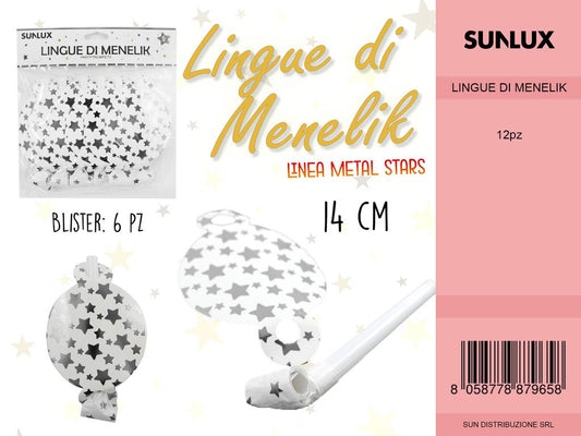 L. METAL STARS ARGENTO LINGUE DI MENELIK 14CM-6PC /PZ DA 12**