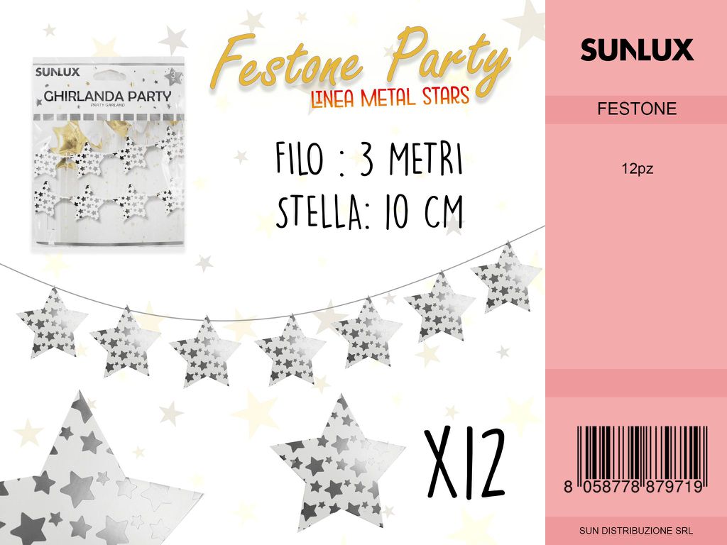 L. METAL STARS ARGENT GHIRLANDA 10CM*3MT /PZ DA 12**