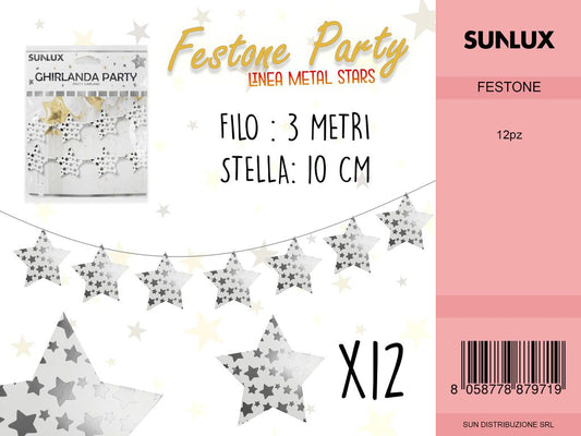 L. METAL STARS ARGENT GHIRLANDA 10CM*3MT /PZ DA 12**