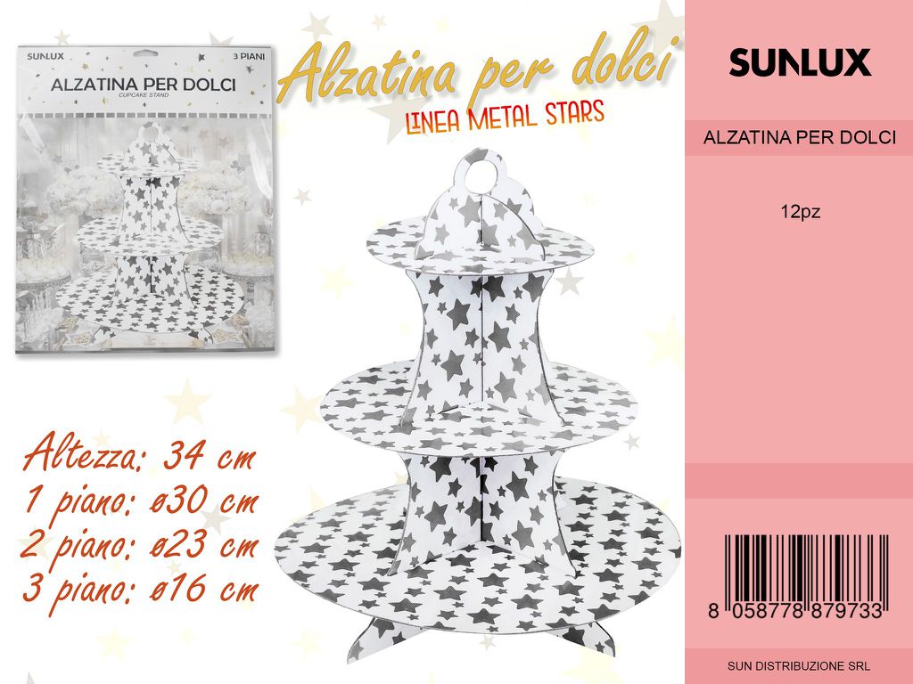L. METAL STARS ARGENTO ALZATINA PER DOLCI 34CM /PZ DA 12**