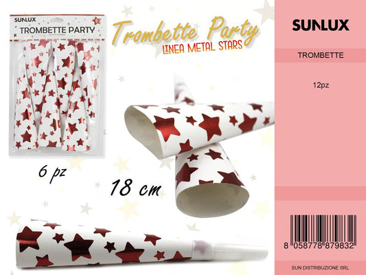 L. METAL STARS ROSSO TROMBETTE 18CM- 6PC /PZ DA 12**