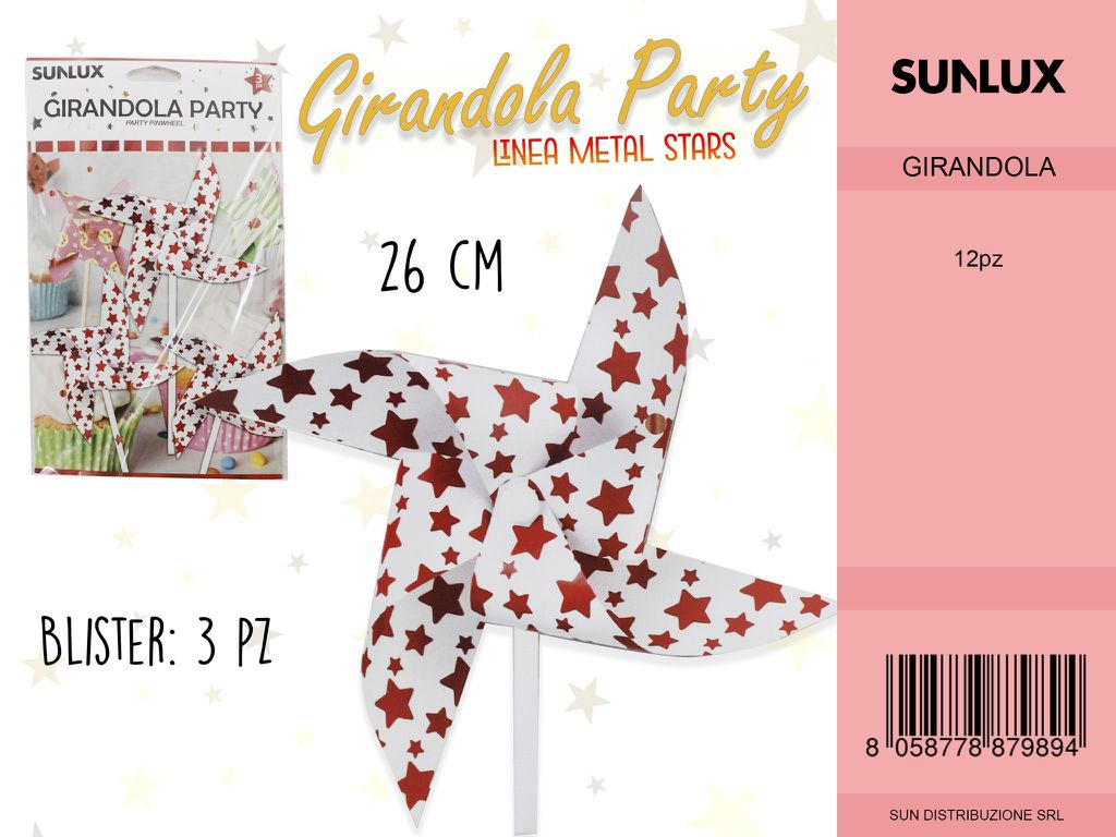 L. METAL STARS ROSSO GIRANDOLA 26CM- 3PC /PZ DA 12**