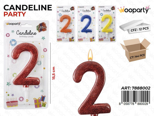CANDELA GIGANTE N.2 GLITTER ASS  15.5CM  /PZ DA 12**