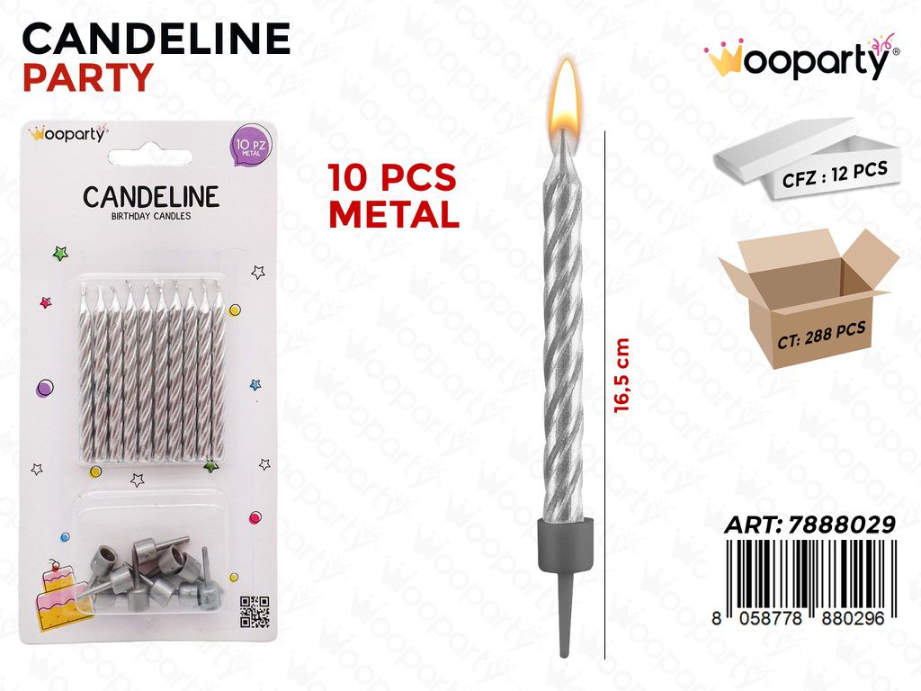 CANDELINE ARGENTO METAL 6.5CM 10PCS /PZ DA 12**