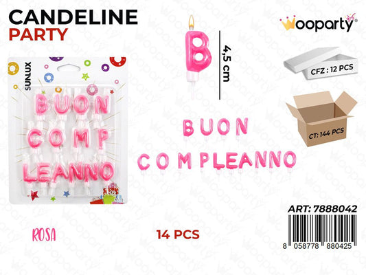 CANDELINE B. COMPLEANNO ROSA 14PCS 4.5CM /PZ DA 12