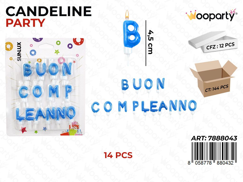 CANDELINE B. COMPLEANNO AZZURRO 14PCS 4.5CM /PZ DA 12