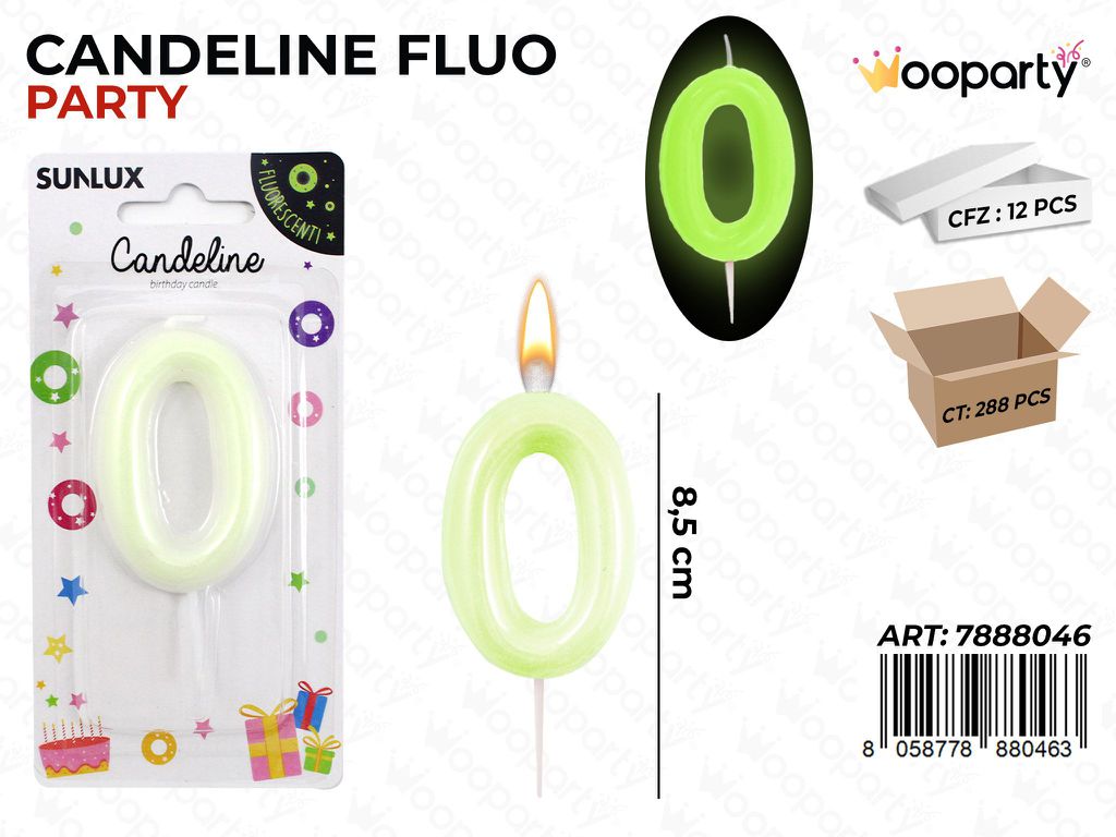 CANDELINE PARTY FLUO N.0  8.5CM/ PZ DA 12**