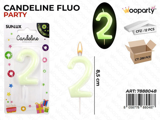 CANDELINE PARTY FLUO N.2  8.5CM/ PZ DA 12**