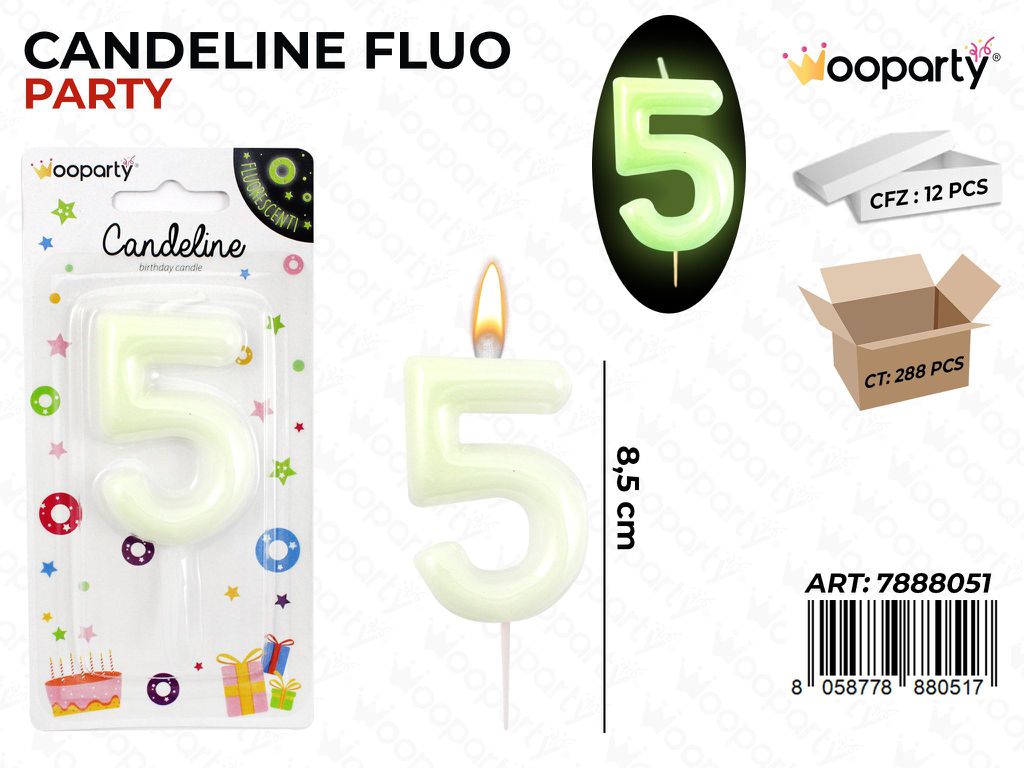 CANDELINE PARTY FLUO N.5  8.5CM/ PZ DA 12**