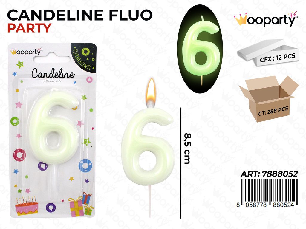 CANDELINE PARTY FLUO N.6  8.5CM/ PZ DA 12**