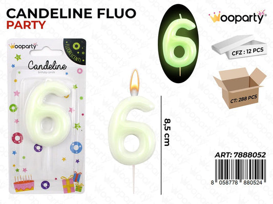 CANDELINE PARTY FLUO N.6  8.5CM/ PZ DA 12**