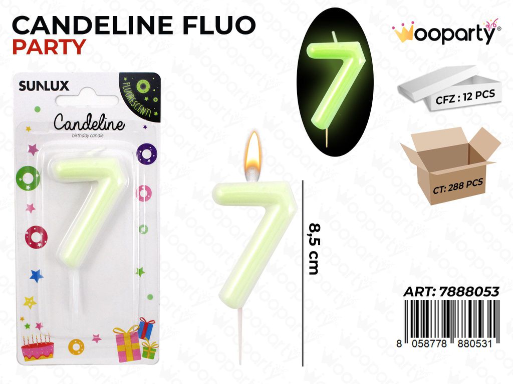 CANDELINE PARTY FLUO N.7  8.5CM/ PZ DA 12**