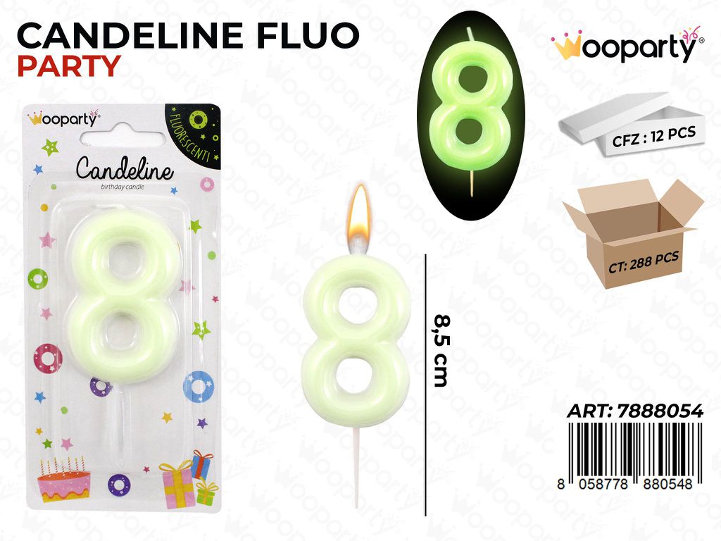CANDELINE PARTY FLUO N.8  8.5CM/ PZ DA 12**