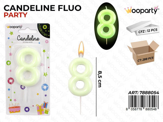 CANDELINE PARTY FLUO N.8  8.5CM/ PZ DA 12**