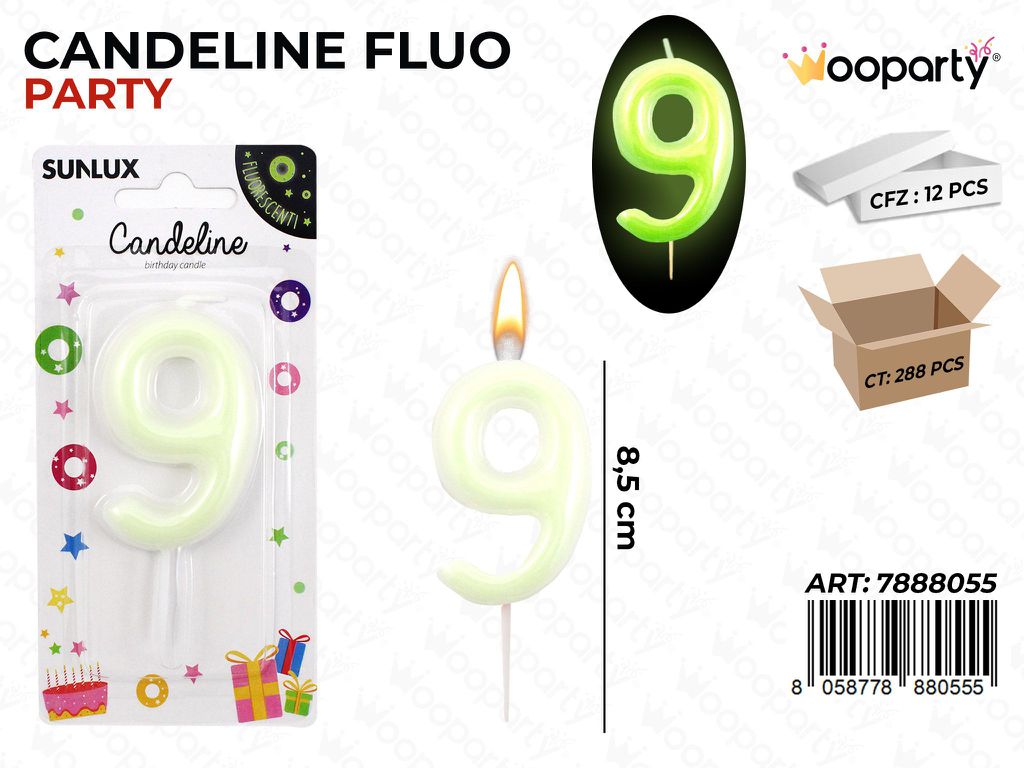 CANDELINE PARTY FLUO N.9  8.5CM/ PZ DA 12**