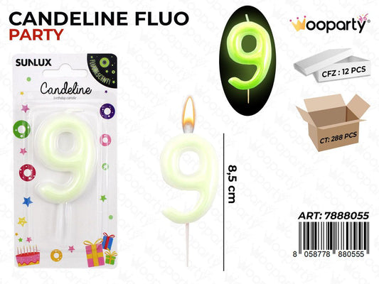 CANDELINE PARTY FLUO N.9  8.5CM/ PZ DA 12**