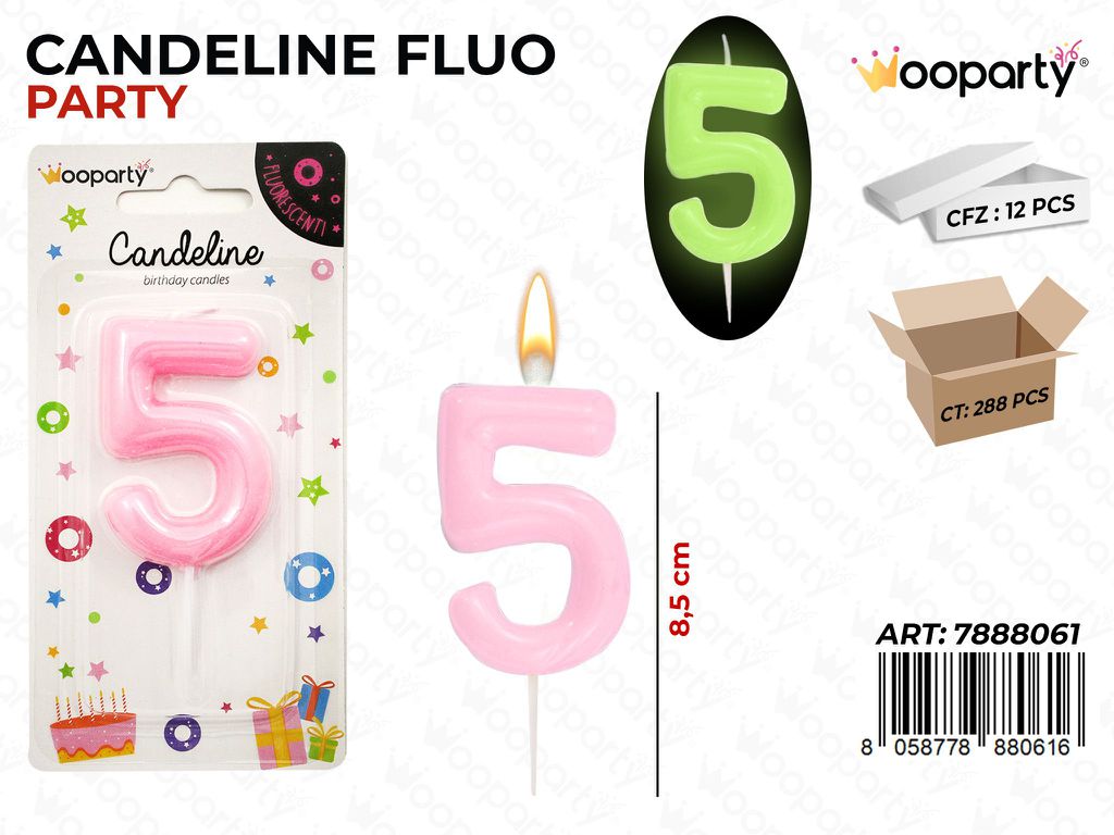 CANDELINE ROSA FLUO N.5  8.5CM / PZ DA 12**