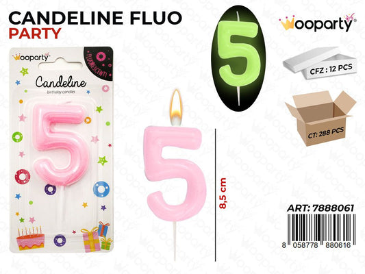 CANDELINE ROSA FLUO N.5  8.5CM / PZ DA 12**