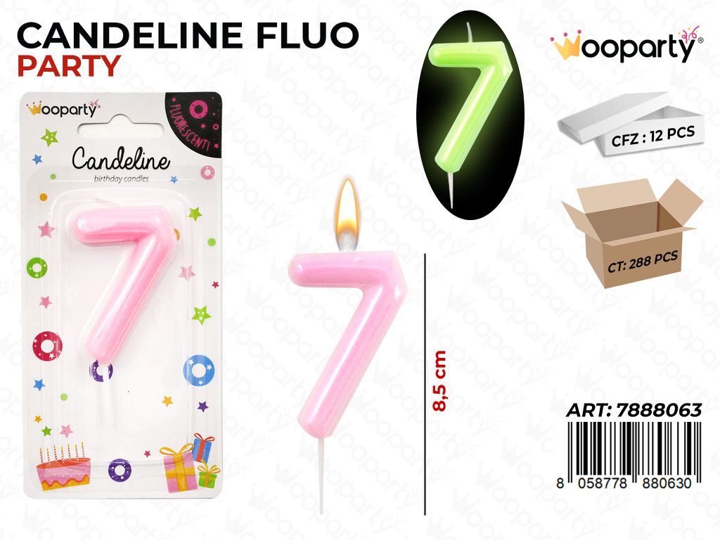 CANDELINE ROSA FLUO N.7  8.5CM / PZ DA 12**