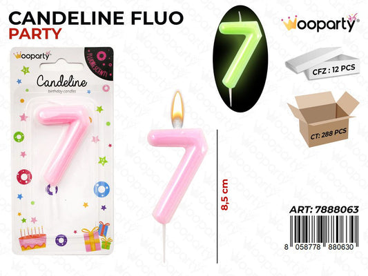 CANDELINE ROSA FLUO N.7  8.5CM / PZ DA 12**