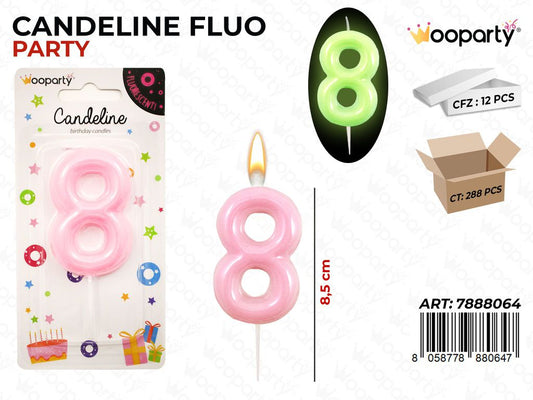 CANDELINE ROSA FLUO N.8  8.5CM / PZ DA 12**