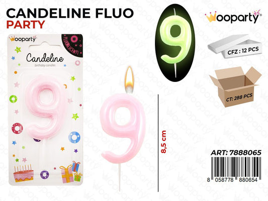 CANDELINE ROSA FLUO N.9  8.5CM / PZ DA 12**