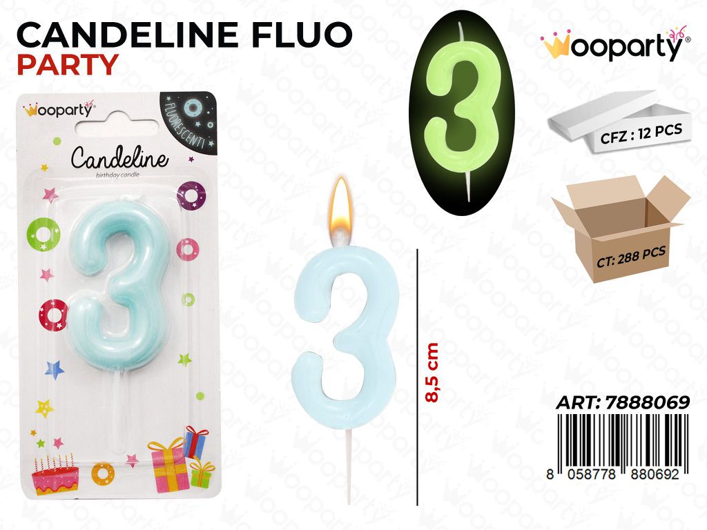 CANDELINE CELESTE FLUO N.3 8.5CM / PZ DA 12**