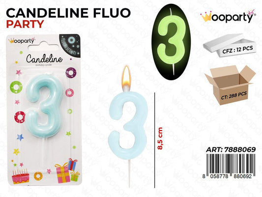 CANDELINE CELESTE FLUO N.3 8.5CM / PZ DA 12**